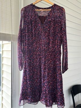 Parker Navy Floral Long-Sleeve V-Neck Dress